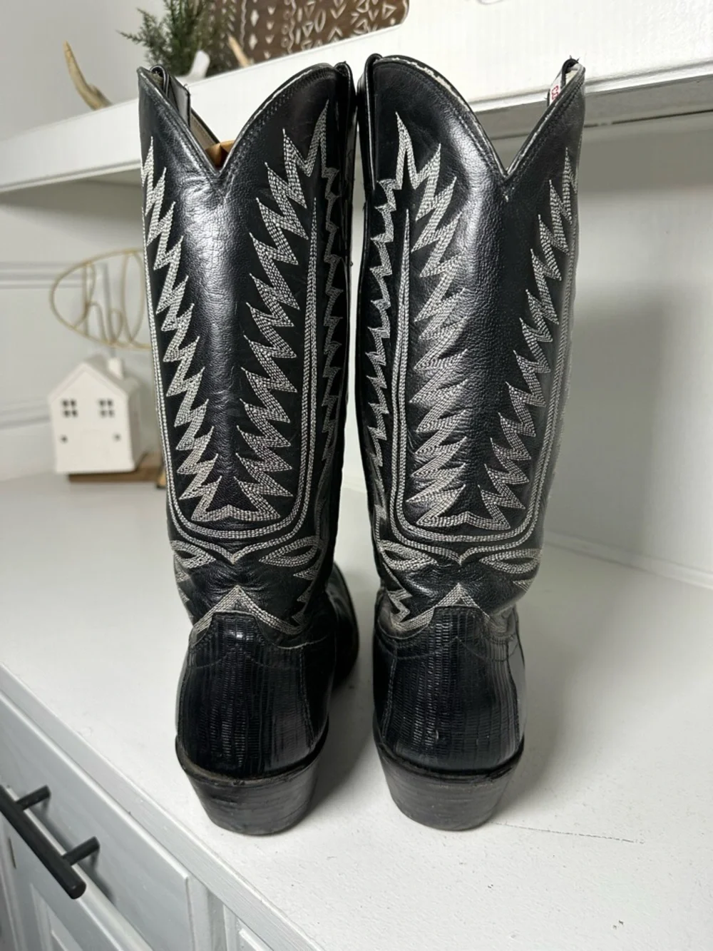 Vintage Cowtown Cowboy Boots Mens 9D Womens 10.5 Black Lizard USA Made Western - Picture 6 of 9